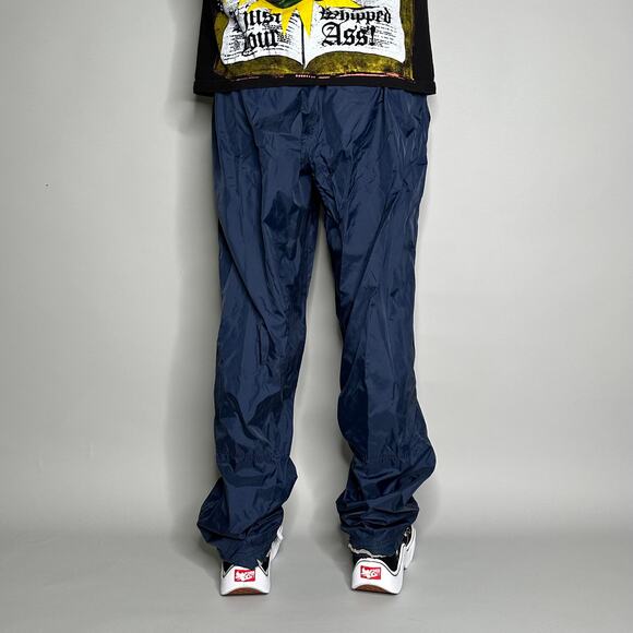 Vintage Y2K Nike Track Pants Mens XL Navy Blue Nylon Sweatpants White Swoosh - Picture 3 of 5